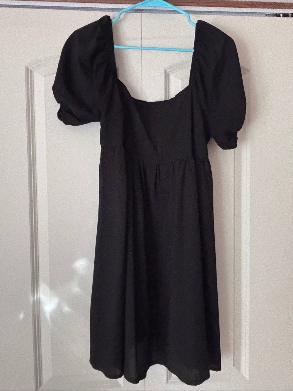 Black Puff Sleeve Square Neck Mini Dress
